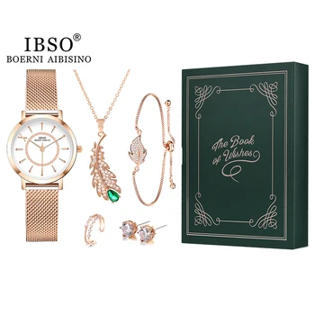 IBSO Women ' s Watch Set Box Poklon Green The Book Of Wishes New Luxury Kvarc Ladies Customized Retro Design Beauty United Jewelry