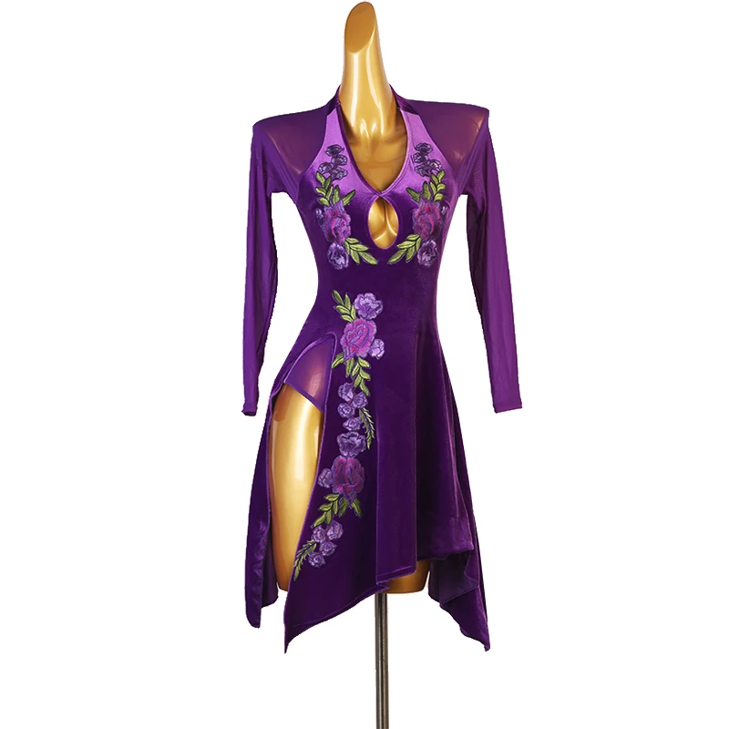 Hispano-Američke Plesni Haljina Za Žene Praksa Odjeća Cvjetni Vez Cha-Cha Rumba Odraslog Elegantna Odjeća Za Nastupe Slika  1