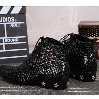 Batzuzhi Top Fashion Black Man ' s Ankle Boots with stars /Zakovice Veća Visina Muške Cipele, Super Star Čizme Osoba, Velike veličine 46